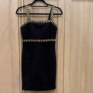 Alice + Olivia Black Dress with Gold Chain Accents